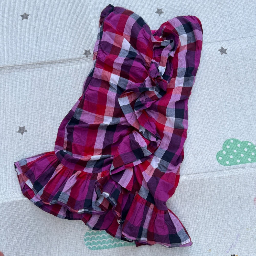 Twelve by Twelve Los Angeles Strapless Plaid Ruffle Mini Dress Pink Purple Med